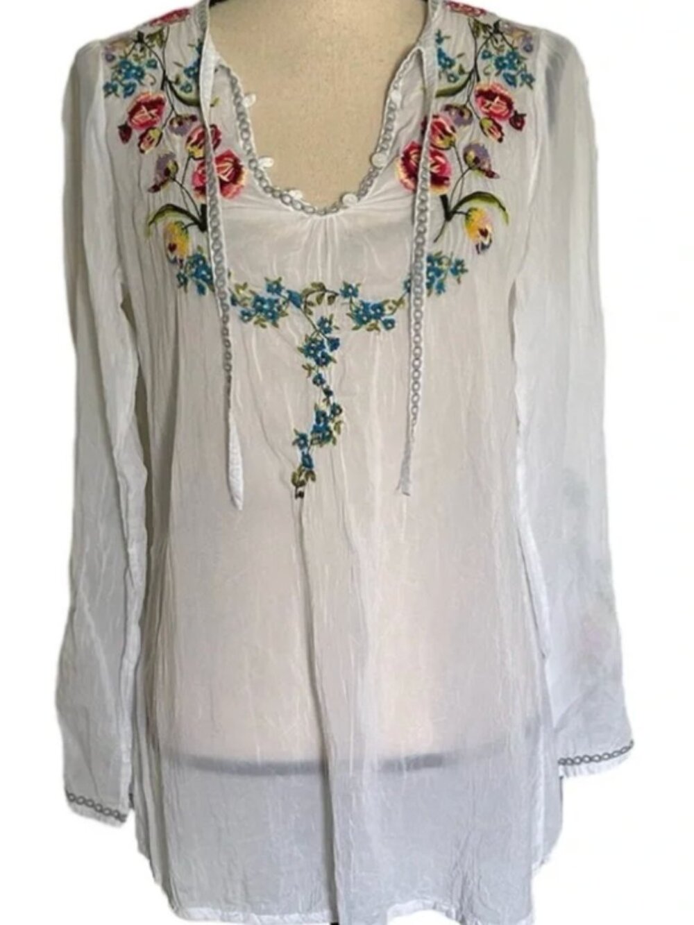 Sundance sheer embroidered blouse tunic M